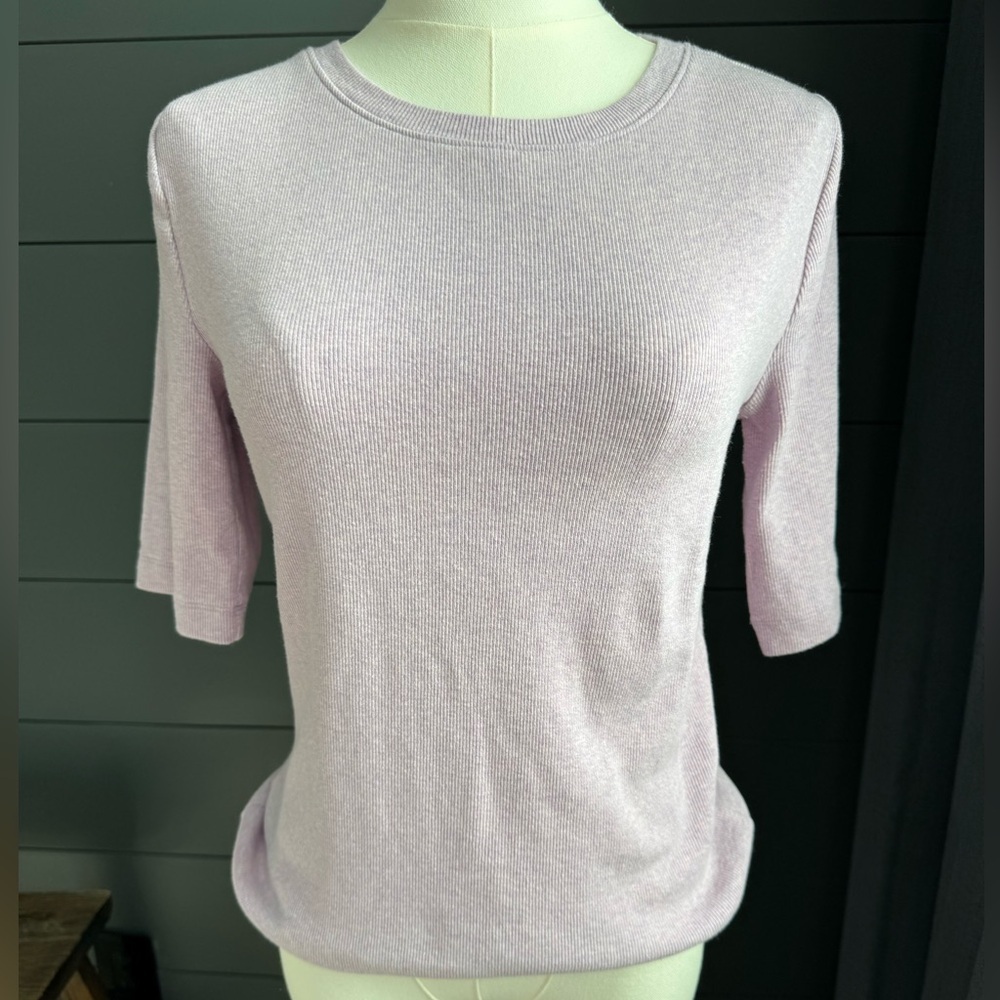 LOFT Lavender Ribbed Knit Short Sleeve Top size Large Normcore, Layering